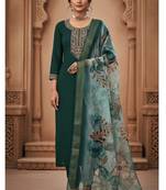 Women green silk sequin emroidery work kurta set