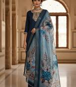 Women purple silk sequin emroidery work kurta set