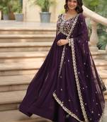 Women purple silk sequin emroidery work kurta set