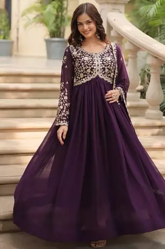 Women purple silk sequin emroidery work kurta set