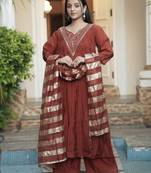 Women maroon chanderi sequin emroidery work kurta set