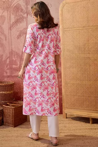 Women pink cotton sequin emroidery work kurta set