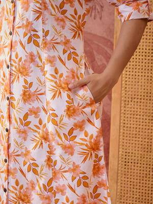 Women orange cotton sequin emroidery work kurta set 2