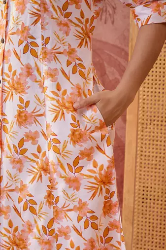 Women orange cotton sequin emroidery work kurta set