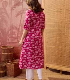 Women pink cotton sequin emroidery work kurta set
