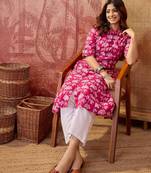 Women pink cotton sequin emroidery work kurta set