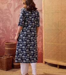 Women navy blue cotton sequin emroidery work kurta set