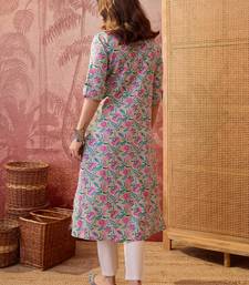 Women sea green cotton sequin emroidery work kurta set