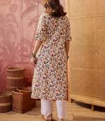 Women cream cotton sequin emroidery work kurta set