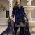 Women blue velvet sequin emroidery work kurta set