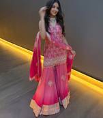 Women pink gorgette sequin emroidery work kurta set