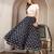 Green floral printed cotton flared maxi skirt for women