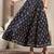 Green floral printed cotton flared maxi skirt for women