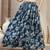 Blue floral printed cotton flared maxi skirt for women