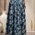 Blue floral printed cotton flared maxi skirt for women