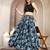 Blue floral printed cotton flared maxi skirt for women