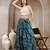 Teal floral printed cotton flared maxi skirt for women