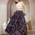 Blue floral printed cotton flared maxi skirt for women