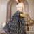 Blue floral printed cotton flared maxi skirt for women
