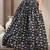 Blue floral printed cotton flared maxi skirt for women