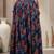 Blue floral printed cotton flared maxi skirt for women