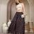 Blue floral printed cotton flared maxi skirt for women