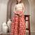 Red floral printed cotton flared maxi skirt for women