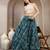 Teal floral printed cotton flared maxi skirt for women