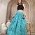 Sky-blue floral printed cotton flared maxi skirt for women