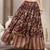 Wine floral printed cotton flared maxi skirt for women