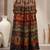 Green floral printed cotton flared maxi skirt for women