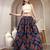 Blue floral printed cotton flared maxi skirt for women