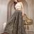 Green floral printed cotton flared maxi skirt for women