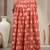 Red floral printed cotton flared maxi skirt for women