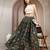 Green floral printed cotton flared maxi skirt for women
