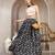 Blue floral printed cotton flared maxi skirt for women