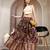 Wine floral printed cotton flared maxi skirt for women