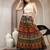 Green floral printed cotton flared maxi skirt for women