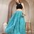 Sky-blue floral printed cotton flared maxi skirt for women