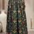 Green floral printed cotton flared maxi skirt for women