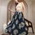 Blue floral printed cotton flared maxi skirt for women
