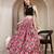 Pink floral printed cotton flared maxi skirt for women
