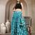 Sky-blue floral printed cotton flared maxi skirt for women