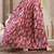 Pink floral printed cotton flared maxi skirt for women