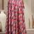 Pink floral printed cotton flared maxi skirt for women