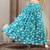 Sky-blue floral printed cotton flared maxi skirt for women