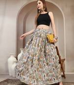 Multicolor floral printed cotton flared maxi skirt for women