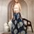 Blue floral printed cotton flared maxi skirt for women