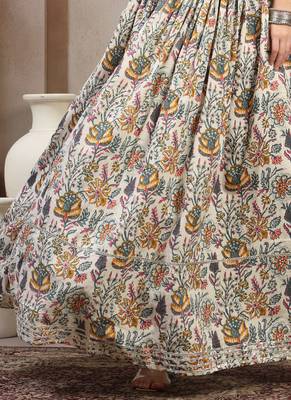 Multicolor floral printed cotton flared maxi skirt for women 2