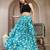 Sky-blue floral printed cotton flared maxi skirt for women